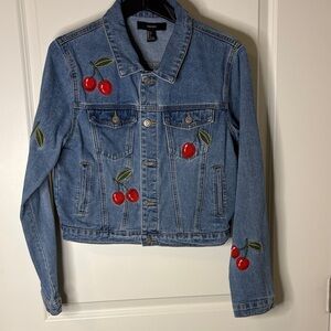 Forever 21 Denim Jacket with Red Cherry Design